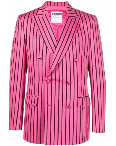 Moschino Striped Double-breasted Blazer - Pink
