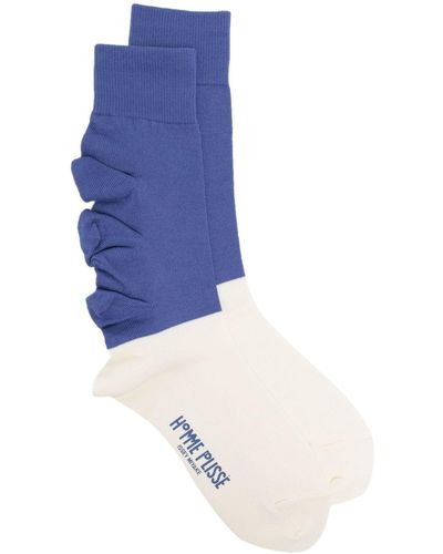 Homme Plissé Issey Miyake Two-tone Ruffle-trim Socks - Blue