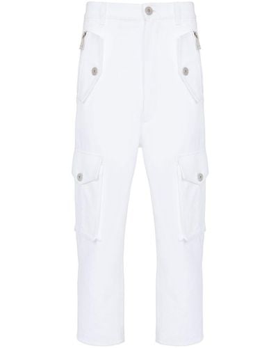 Balmain Cotton Cropped Cargo Trousers - White