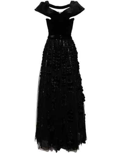 Saiid Kobeisy Beaded hearts dress with velvet top - Negro