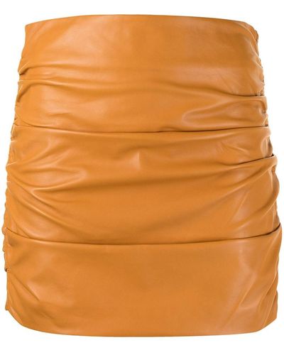 Michelle Mason Ruched Leather Mini Skirt - Orange