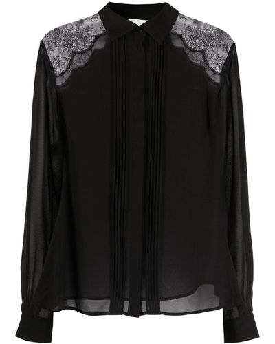 Claudie Pierlot Camisa con detalle de encaje y manga larga - Negro
