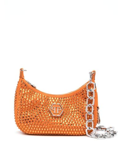 Philipp Plein Crystal-embellished Logo Shoulder Bag - Orange