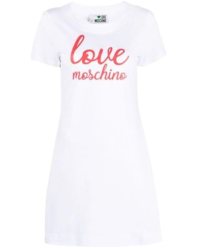 Love Moschino Robe en coton à logo imprimé - Blanc