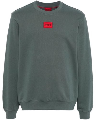 HUGO Logo-embroidered cotton sweatshirt - Vert