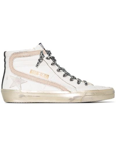 Golden Goose White, Black And Taupe Slide High-top Trainers - Natural