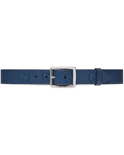 Gucci GG-debossed Leather Belt - Blue