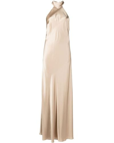 Michelle Mason Backless Halter-neck Tie Gown - Natural