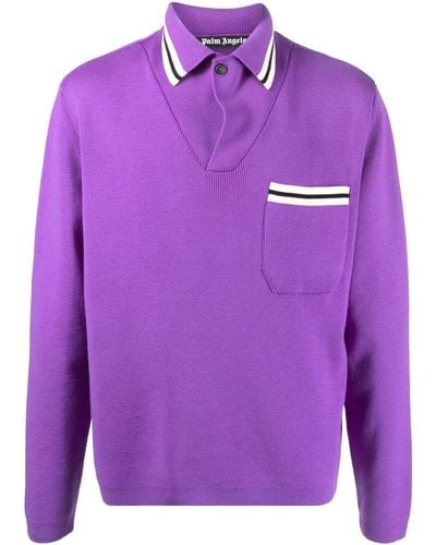 Palm Angels Striped-trim Wool Polo Shirt - Purple