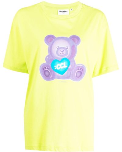 Chocoolate T-shirt Met Teddybeerprint - Geel