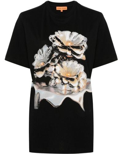 Stine Goya T-shirt Met Bloemenprint - Zwart