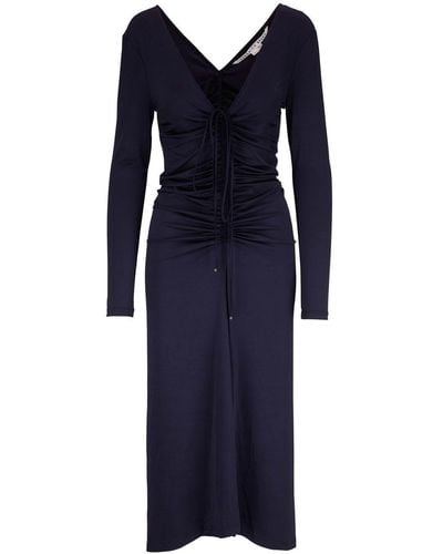 Veronica Beard Ruched-detail V-neck Dress - Blue