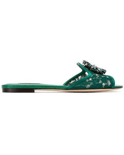 Dolce & Gabbana Slippers in pizzo con cristalli - Verde