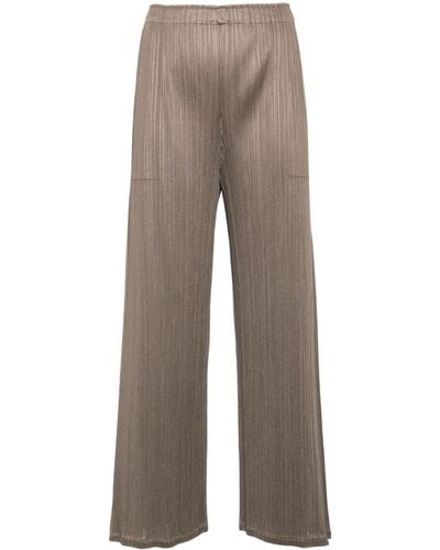 Pleats Please Issey Miyake Plissé-effect Straight Trousers - Brown