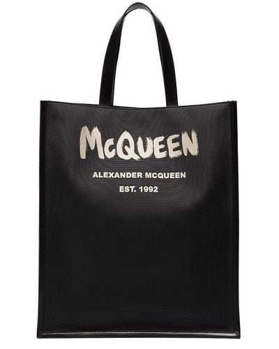 Alexander McQueen Shopper Met Geborsteld Logo - Zwart