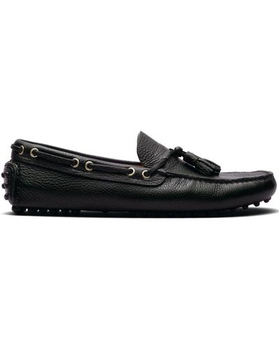 Car Shoe Pebbled Leather Loafers - Black