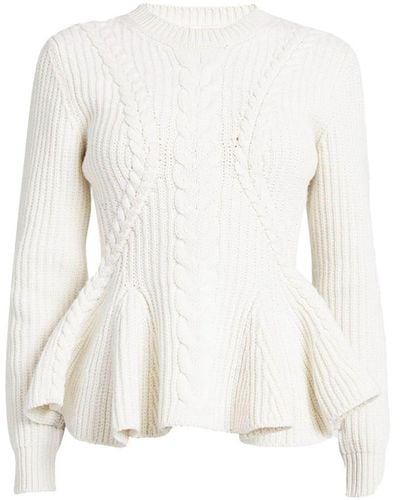 Alexander McQueen Cable-knit Peplum Wool-blend Jumper - White
