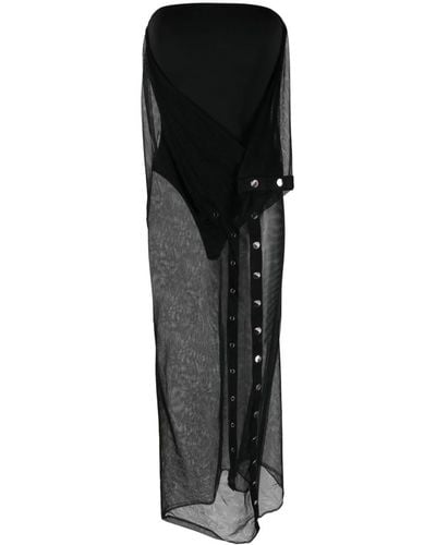 The Attico Mesh-overlay Strapless Dress - Black