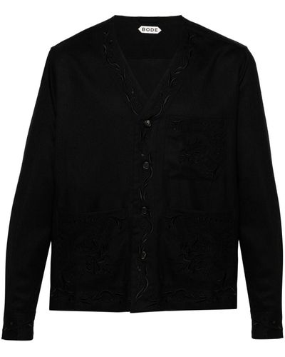 Bode Dumas Floral-embroidered Twill Overshirt - Black
