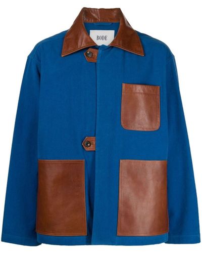 Bode Paneled Leather Shirt Jacket - Blue