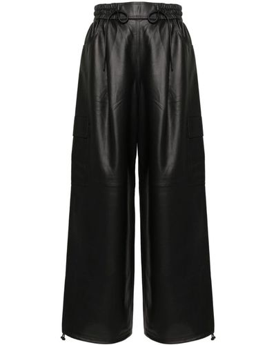 Liska Wide-leg Leather Pants - Black