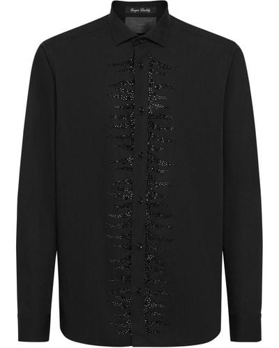 Philipp Plein Rhinestone-embellished Cotton Shirt - Black