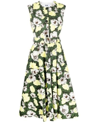 MSGM Floral-print Sleeveless Dress - Green