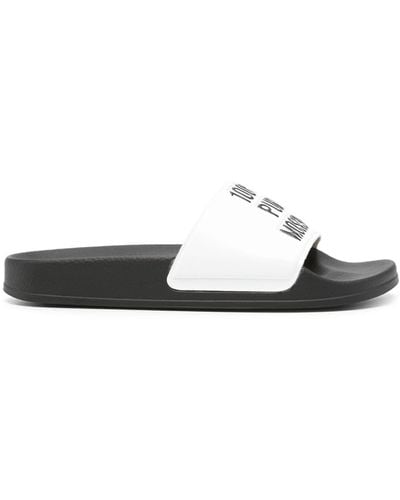 Moschino Logo-Embossed Faux-Leather Slides - White