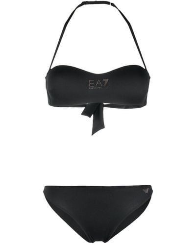 EA7 Bikini à logo orné de cristaux - Noir