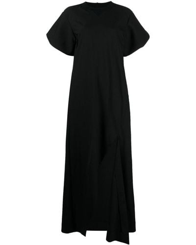 Sacai Puff-sleeve Maxi Dress - Black