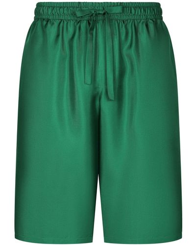 Dolce & Gabbana Dg Logo-embroidered Silk Track Shorts - Green