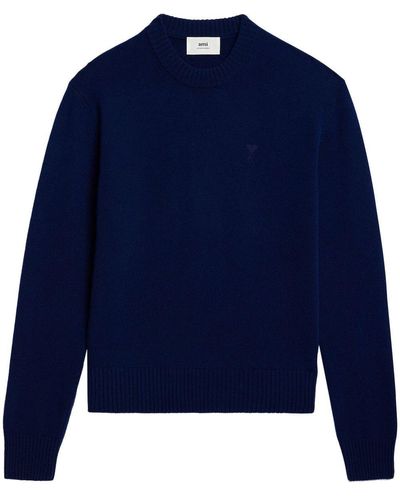 Ami Paris Ami De Coeur-embroidered Sweater - Blue