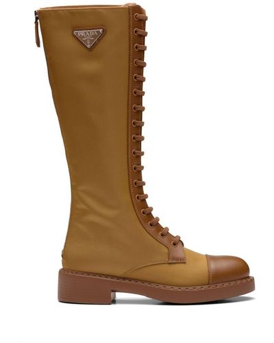 Prada Brushed Leather And Re-nylon Boots - Brown