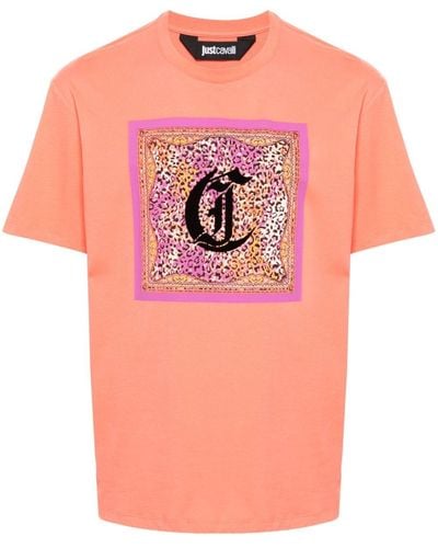 Just Cavalli Flocked-monogram T-shirt - Pink