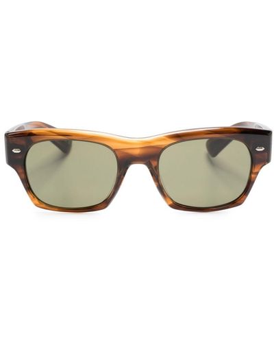 Oliver Peoples Zonnebril Met Rechthoekig Montuur - Bruin