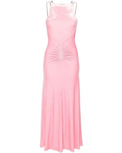 Rabanne Crystal-straps Velvet Maxi Dress - Pink