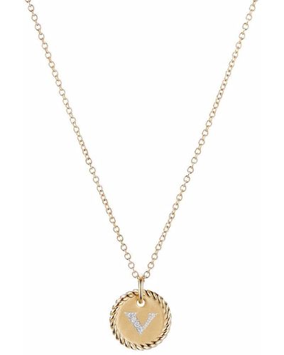 David Yurman 18kt Yellow Gold V Initial Charm Diamond Necklace - Metallic