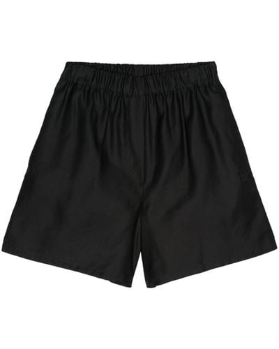 Max Mara Embroidered-logo Cotton Shorts - Black