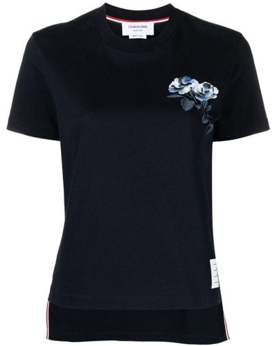 Thom Browne Rose-embroidered Cotton T-shirt - Black