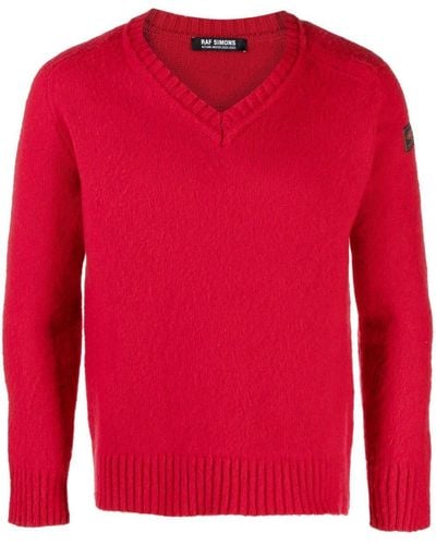 Raf Simons V-neck Knitted Sweater - Red