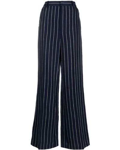 Polo Ralph Lauren Pinstriped Wide-leg Linen Pants - Blue