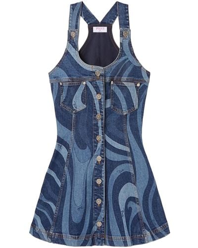 Emilio Pucci Denim Mini-jurk Met Marmo-print - Blauw