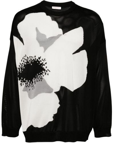 Valentino Garavani Flower-print Cotton-jersey Sweatshirt - Black