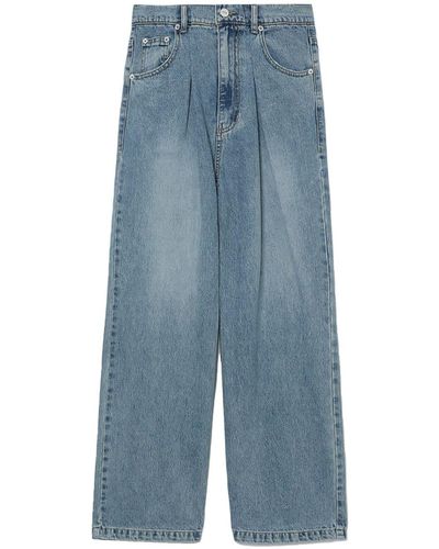 SJYP Pleat-detail Wide-leg Cotton Jeans - Blue