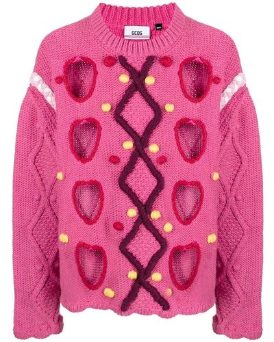 Gcds Open-knit Oversize Sweater - Pink