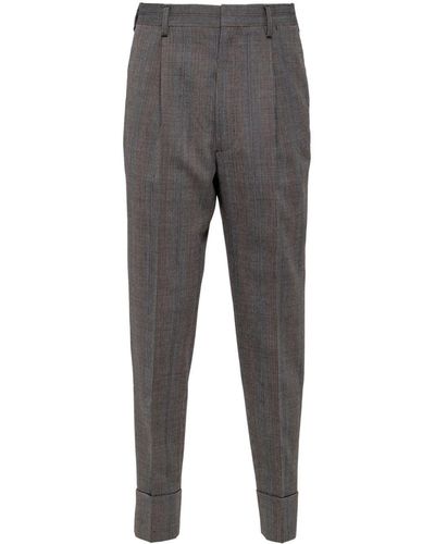 Prada Checked Wool Tailored Trousers - Grey