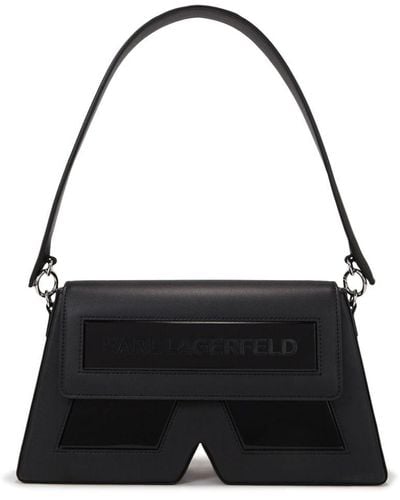 Karl Lagerfeld Ikon Schultertasche aus recyceltem Leder - Schwarz