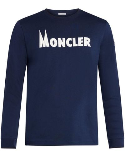 Moncler T-shirt en coton à logo imprimé - Bleu