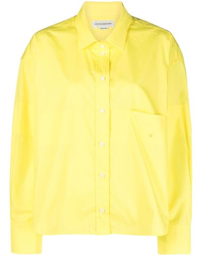 Victoria Beckham Logo-embroidered Poplin Shirt - Yellow
