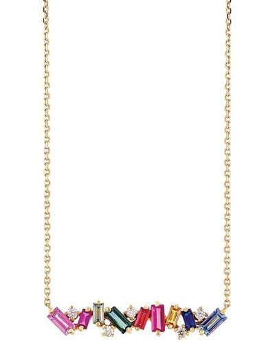 Suzanne Kalan 18kt Rose Gold, Rainbow Sapphire And Diamond Bar Necklace - Pink